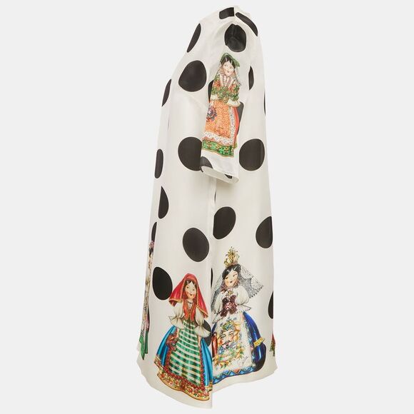 Dolce & Gabbana Napoli White Polka Dots Print Organza Shift Short Dress S - Picture 2 of 7